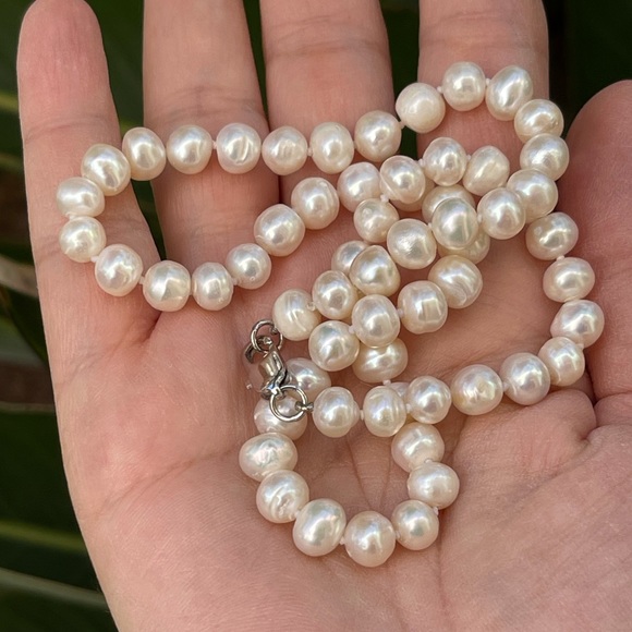 Cultured freshwater 7.5mm pearl sterling silver necklace - Picture 6 of 8